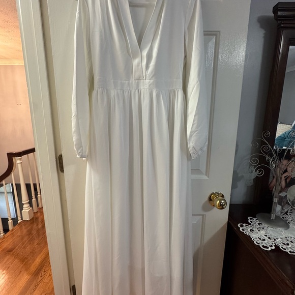 Vintage Style Plain White V-Neck Maxi Dress , NWOT - Picture 3 of 10